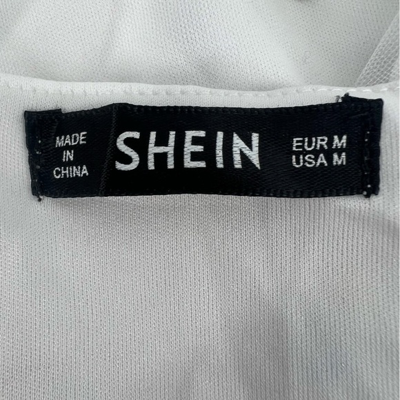 SHEIN White Tulle Iridescent Short Sleeve Mini Swing Dress Size Medium Women’s - Picture 2 of 5